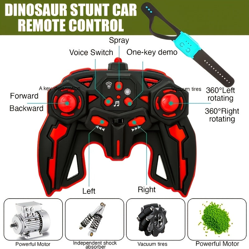 Dinosaur RC Car 1:16 Dinosaur Monster RC Truck with Music, LED Lights, 45 Degree Slope, Spray Mist, 360 Degree Rotation, RC Cars for Child Boys Girls Gift