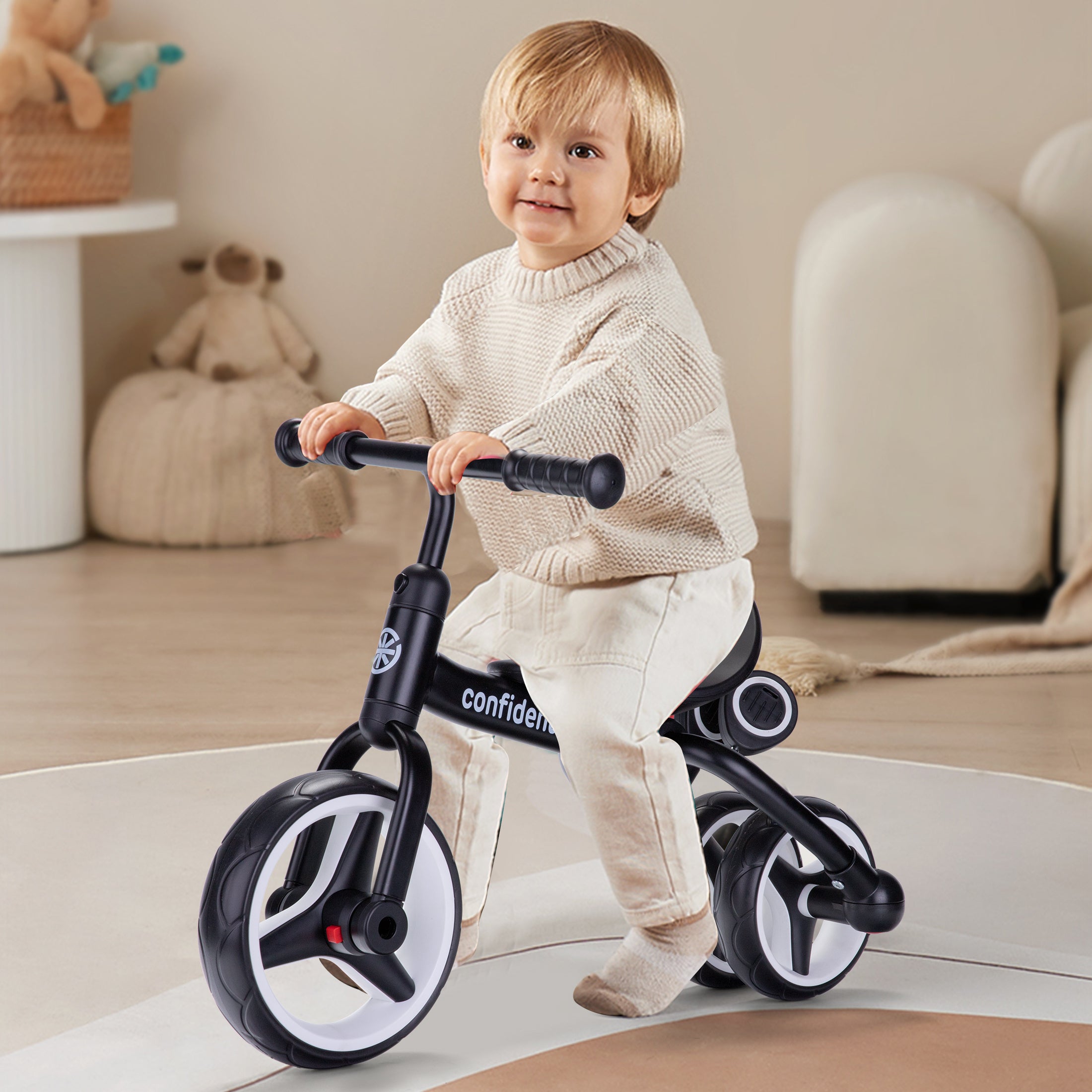 4 In 1 Kids Tricycle For 2+ Years Old Toddler, Folding Toddler Balance Bike With Removable Pedals, Birthday Gift & Toys For Boy And Girl, Balance Training For Baby Balance Bike Infant Trike