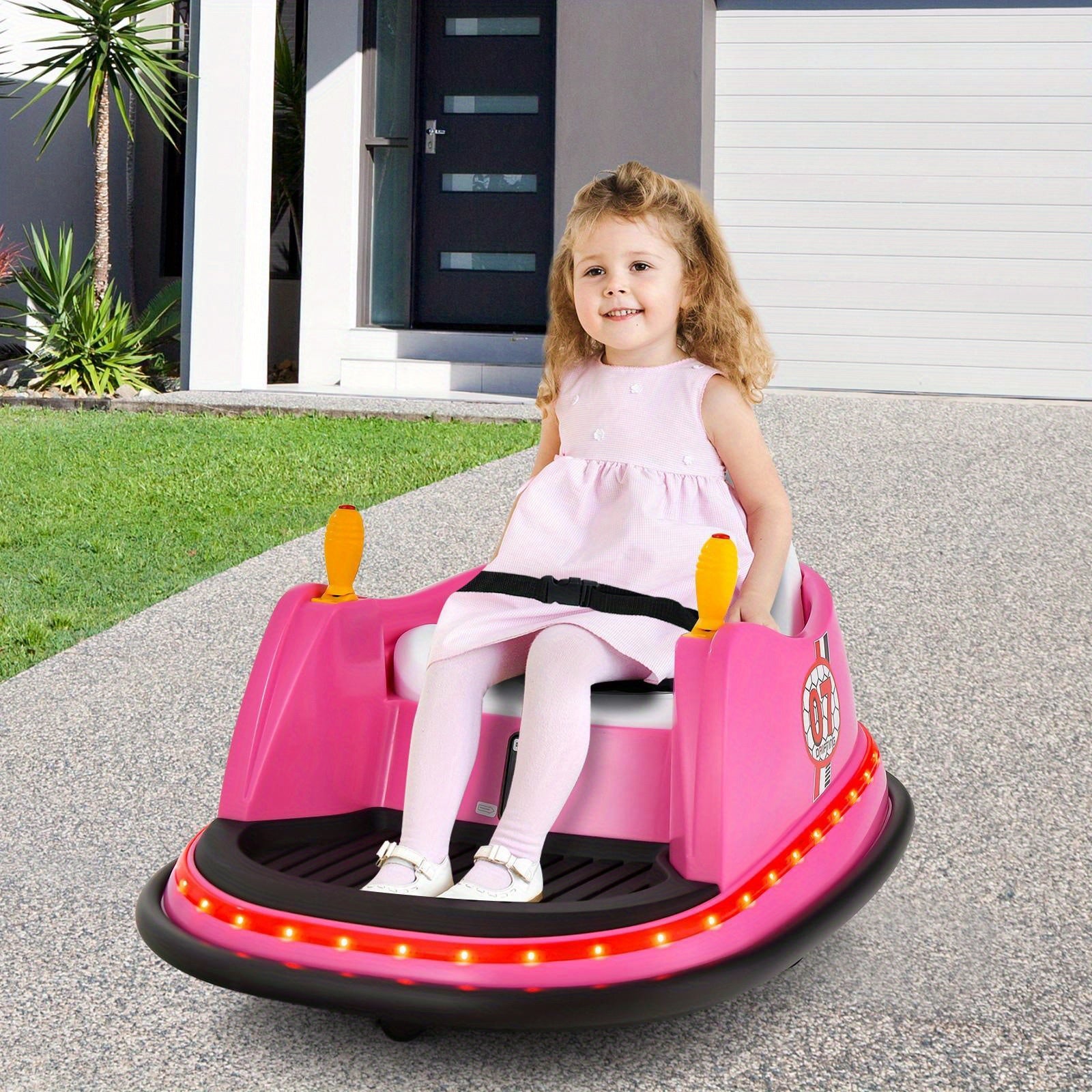 COSTWAY 12V Ride On Bumper Car, Baby Bumping Toy Gift W\u002F Remote Control, 360 Degree Spin, Safety Belt, Colorful Flashing Lights, Slow Start, Electric Bumper Car For 2-5 Years Old