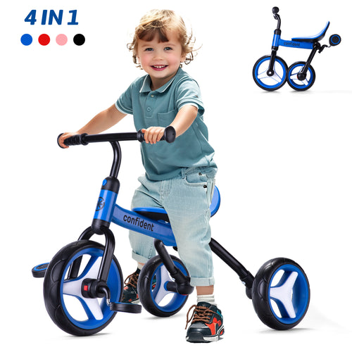 4 In 1 Kids Tricycle For 2+ Years Old Toddler, Folding Toddler Balance Bike With Removable Pedals, Birthday Gift & Toys For Boy And Girl, Balance Training For Baby Balance Bike Infant Trike