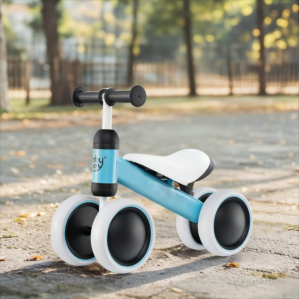 COSTWAY Baby Balance Bike for 2 Years Old Boys Girls, No Pedal 4 Wheels Toddler Bike with Soft Seat, Pre-School First Ride on Toys, Birthday Gift, Blue
