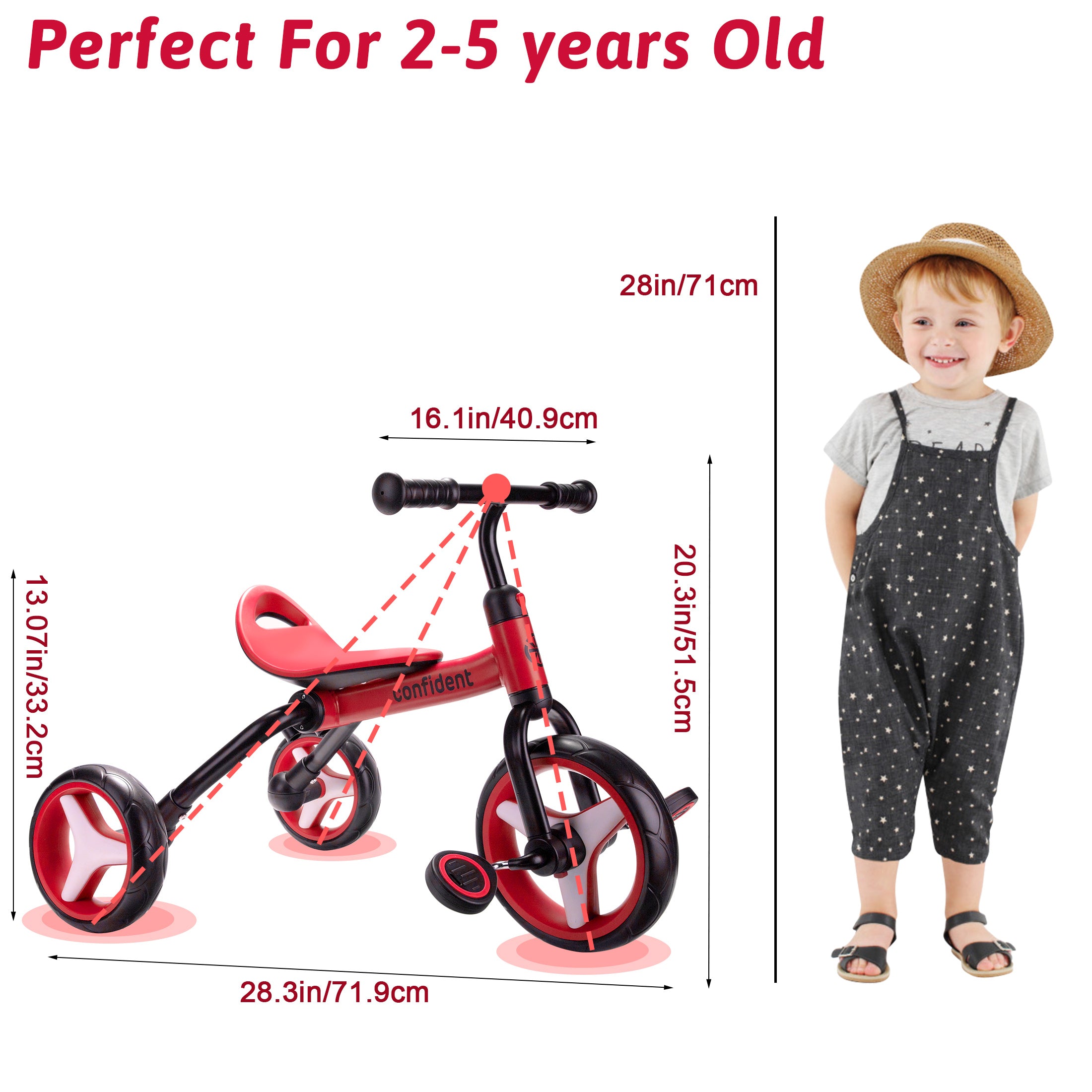 4 In 1 Kids Tricycle For 2+ Years Old Toddler, Folding Toddler Balance Bike With Removable Pedals, Birthday Gift & Toys For Boy And Girl, Balance Training For Baby Balance Bike Infant Trike