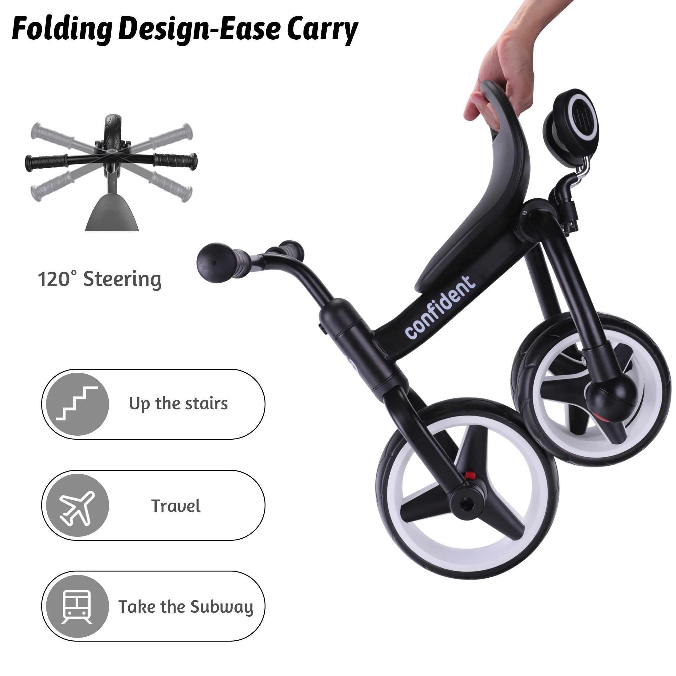 4 In 1 Kids Tricycle For 2+ Years Old Toddler, Folding Toddler Balance Bike With Removable Pedals, Birthday Gift & Toys For Boy And Girl, Balance Training For Baby Balance Bike Infant Trike