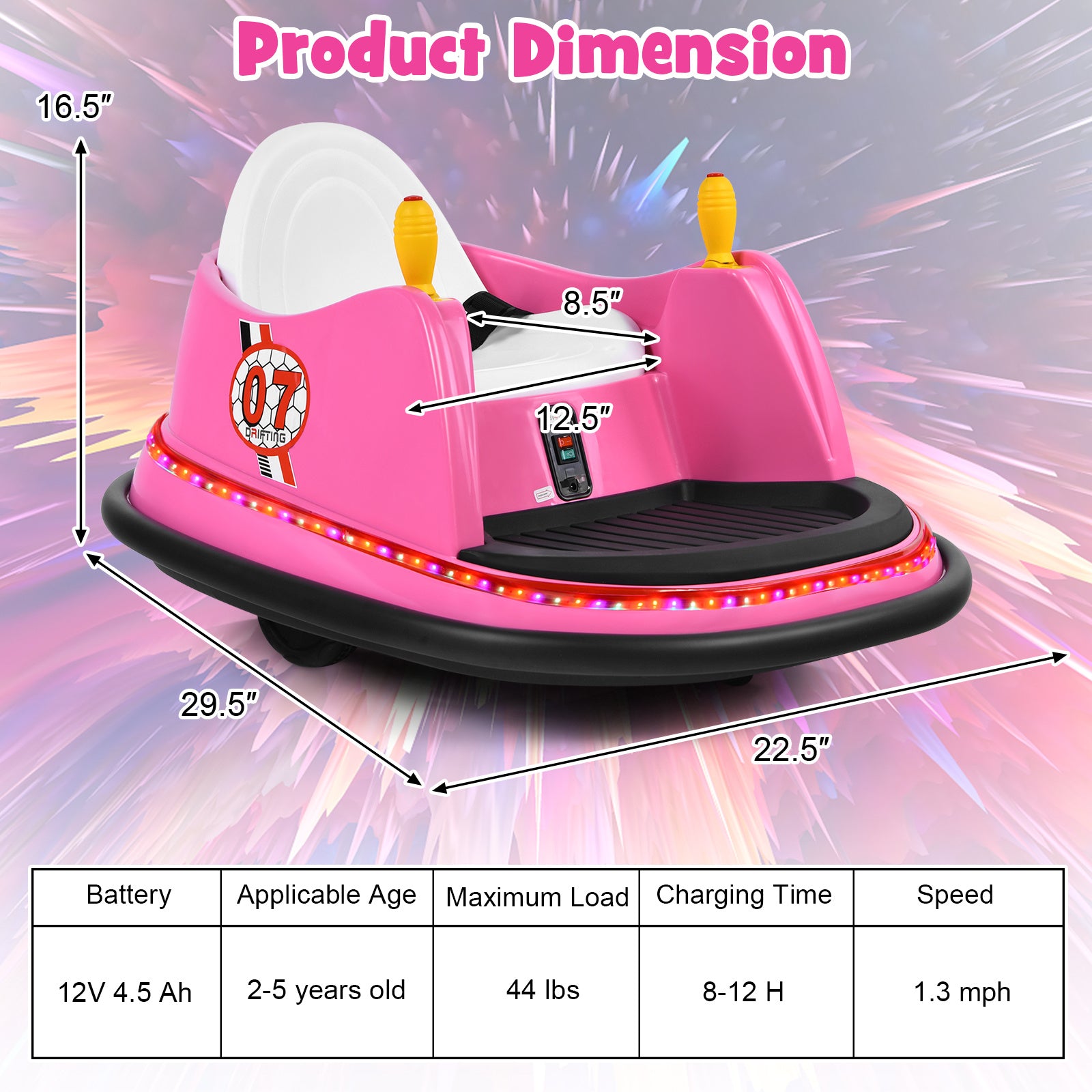 COSTWAY 12V Ride On Bumper Car, Baby Bumping Toy Gift W\u002F Remote Control, 360 Degree Spin, Safety Belt, Colorful Flashing Lights, Slow Start, Electric Bumper Car For 2-5 Years Old