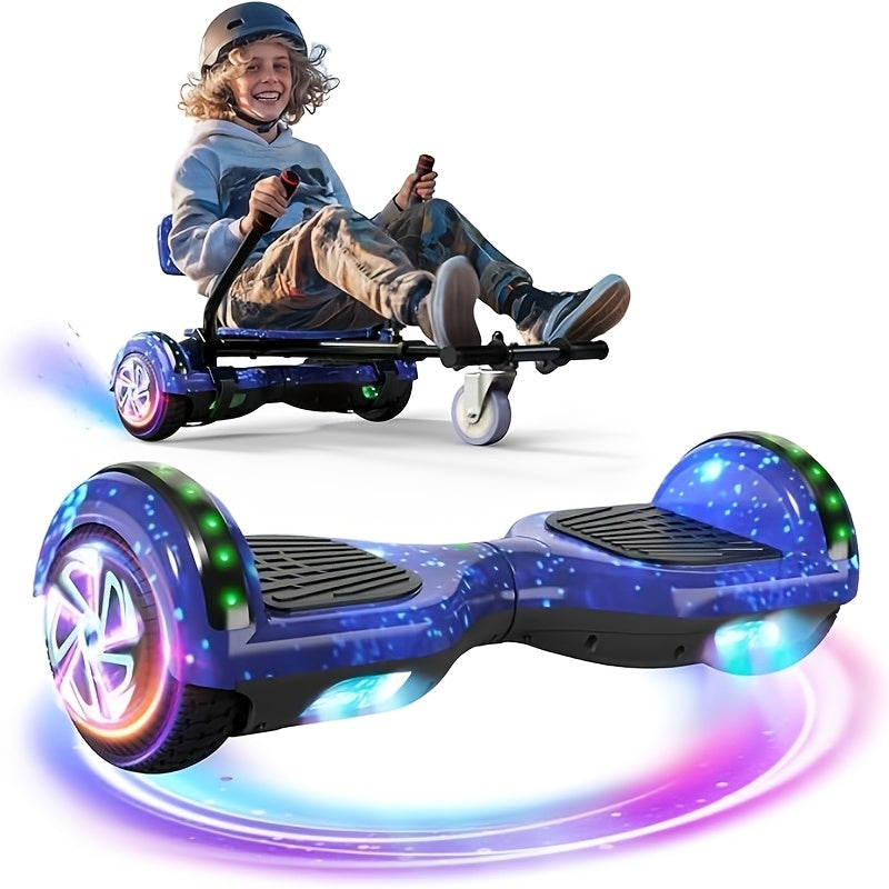 Galaxy Hoverboard Go Kart Bundle, 350W Motor, 15 MPH Speed, 15 Mile Range, 3H Fast Charge, LED Flash Wheels Self Balancing Scooter for Kids