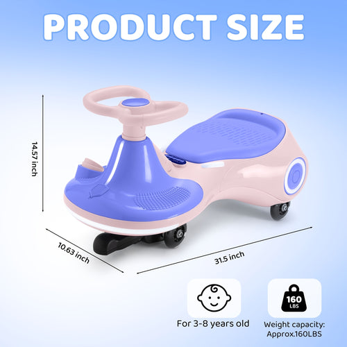2-in-1 Rechargeable Ride On Wiggle Car, Pedal-Operated Swing Toy With 2 Speeds, Anti-Rollover Design & Flashing Wheels, 130 Lbs Capacity For Kids 3+, Perfect Gift For Birthdays\u002FChristmas\u002FHalloween
