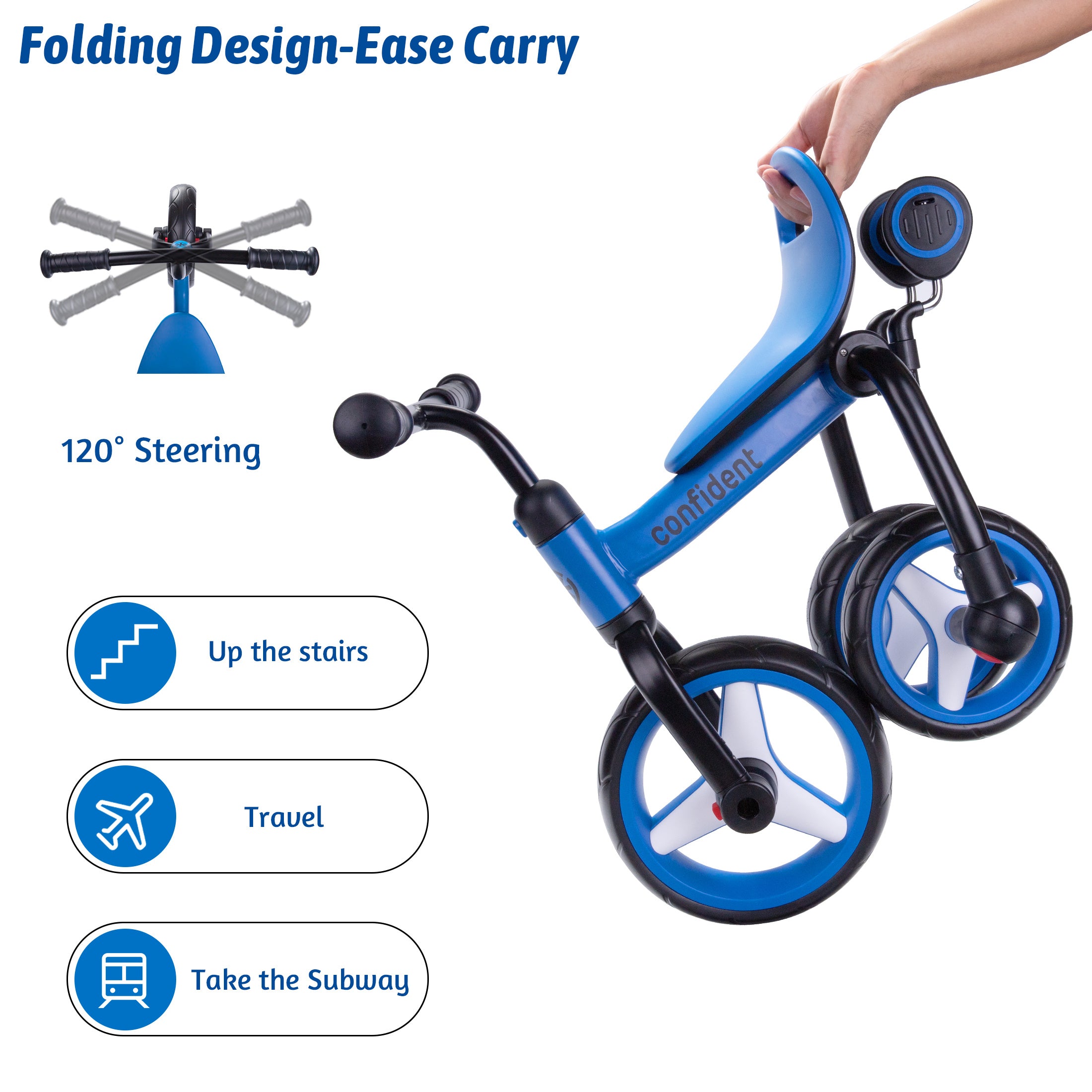 4 In 1 Kids Tricycle For 2+ Years Old Toddler, Folding Toddler Balance Bike With Removable Pedals, Birthday Gift & Toys For Boy And Girl, Balance Training For Baby Balance Bike Infant Trike