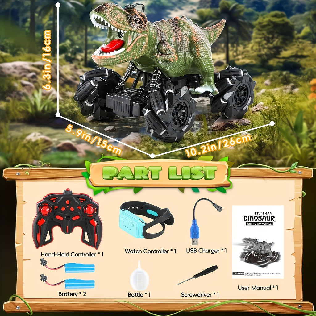 Dinosaur RC Car 1:16 Dinosaur Monster RC Truck with Music, LED Lights, 45 Degree Slope, Spray Mist, 360 Degree Rotation, RC Cars for Child Boys Girls Gift