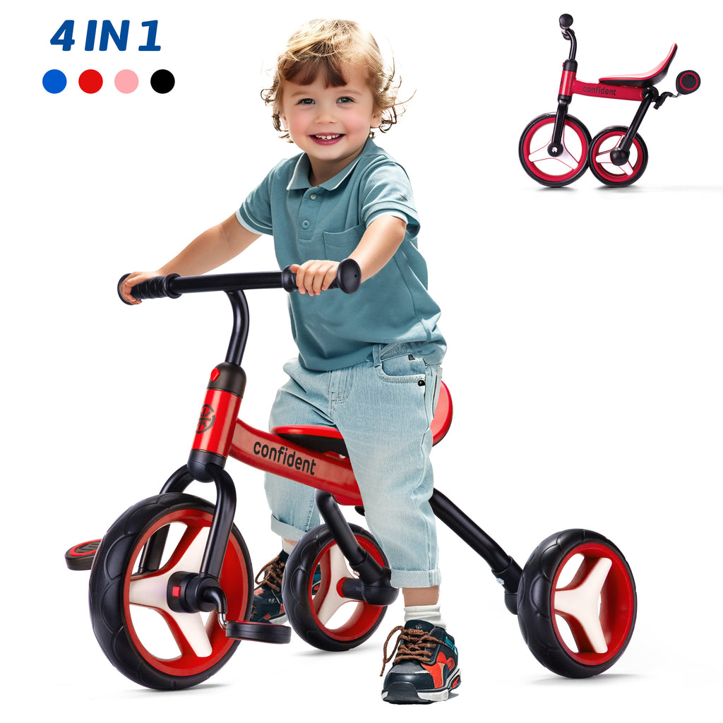 4 In 1 Kids Tricycle For 2+ Years Old Toddler, Folding Toddler Balance Bike With Removable Pedals, Birthday Gift & Toys For Boy And Girl, Balance Training For Baby Balance Bike Infant Trike
