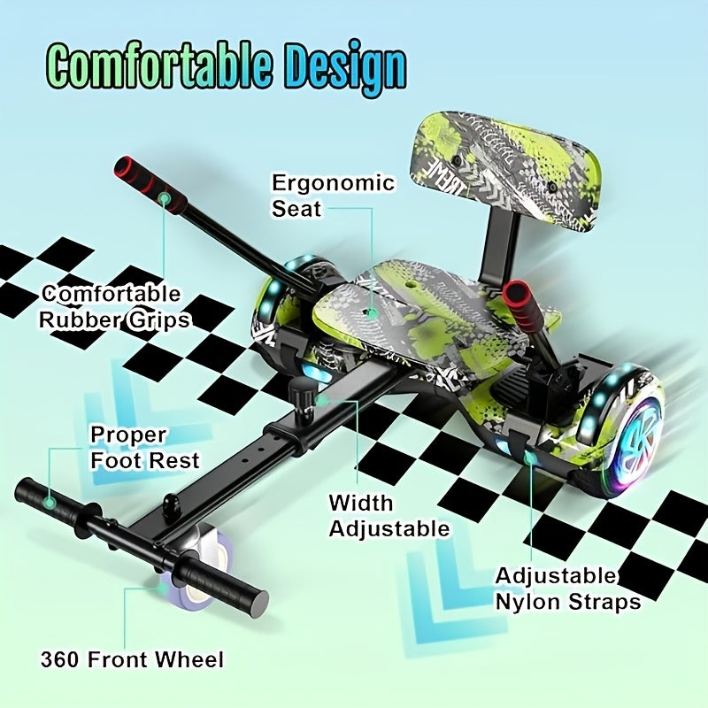 350W Hoverboard Go Kart Bundle with Seat, 15 MPH Self Balancing Scooter, 15 Mile Range, 3H Fast Charge, Adjustable Kart for Kids, Teens & Adults, LED Lights