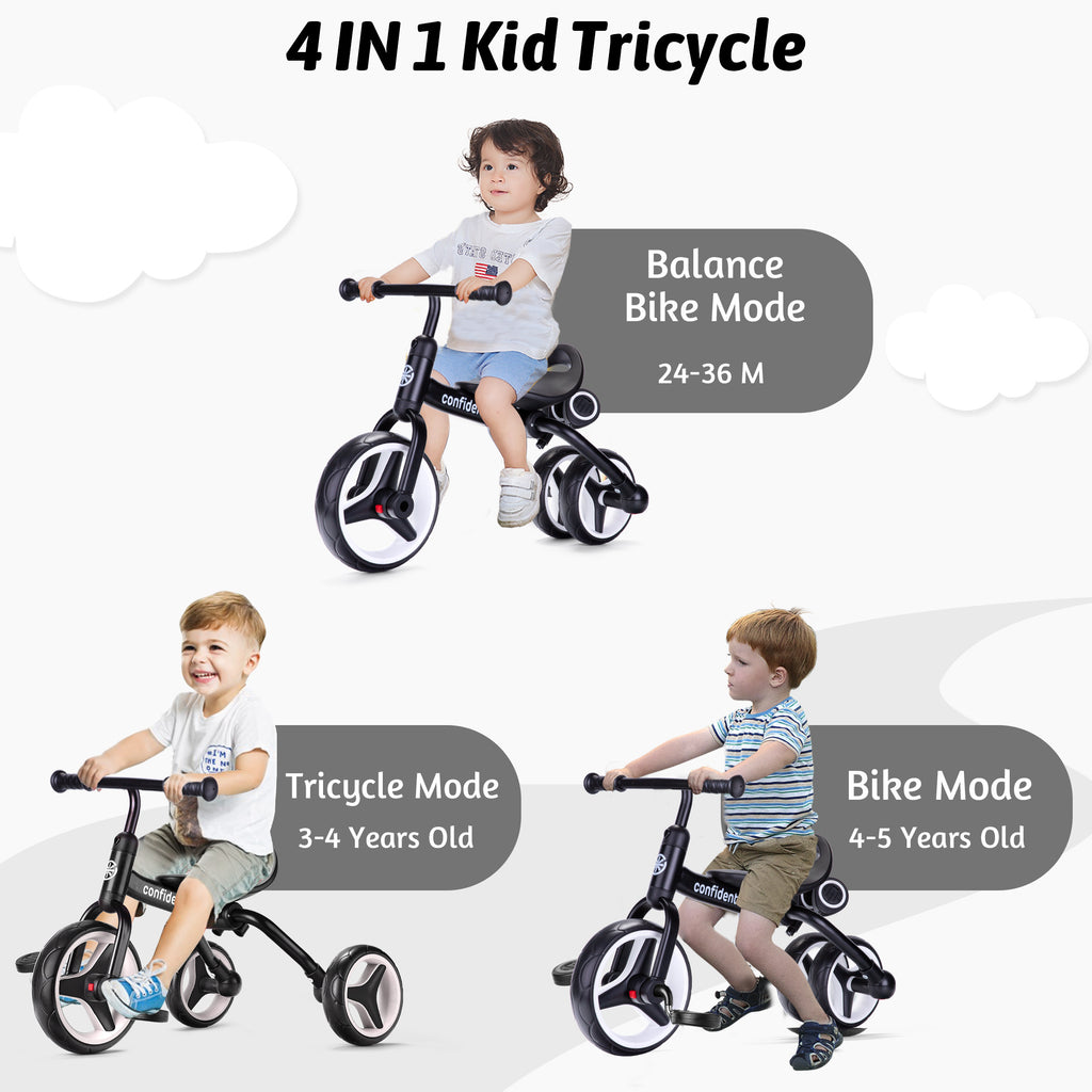 4 In 1 Kids Tricycle For 2+ Years Old Toddler, Folding Toddler Balance Bike With Removable Pedals, Birthday Gift & Toys For Boy And Girl, Balance Training For Baby Balance Bike Infant Trike
