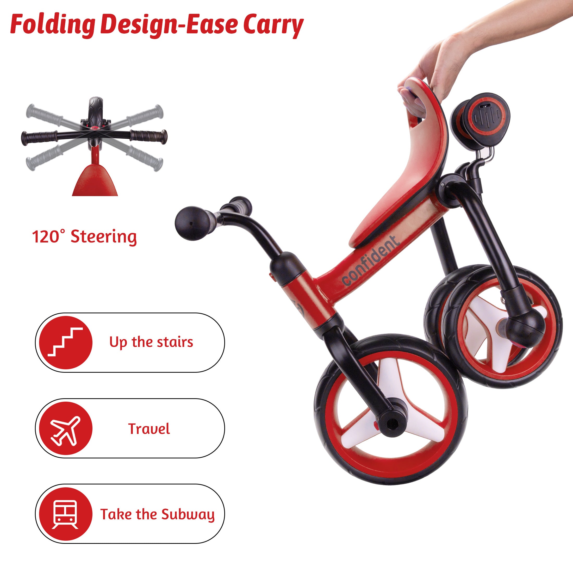 4 In 1 Kids Tricycle For 2+ Years Old Toddler, Folding Toddler Balance Bike With Removable Pedals, Birthday Gift & Toys For Boy And Girl, Balance Training For Baby Balance Bike Infant Trike
