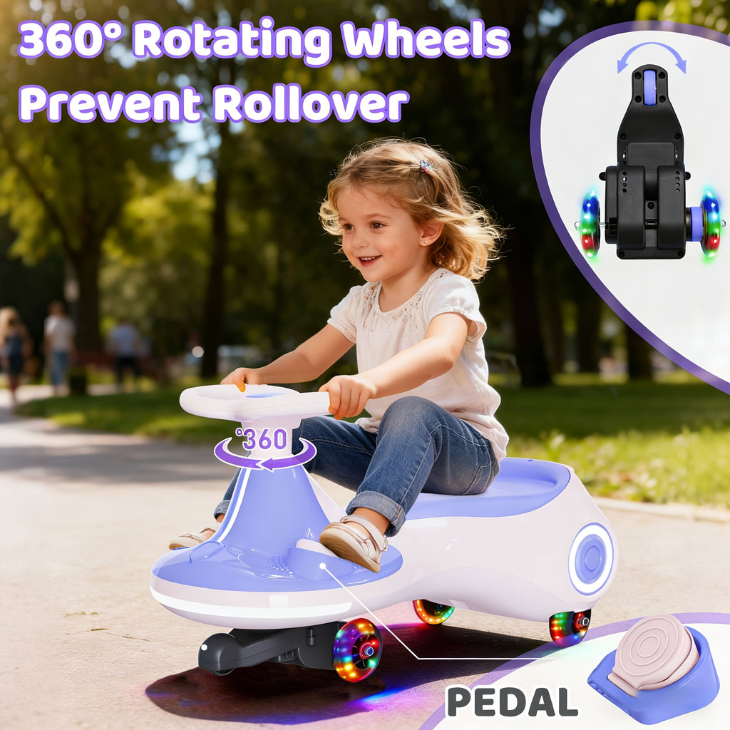 Electric Wiggle Car With Pedal, RechargeableBattery, 2 In 1 Swing Car, 2 Speed, Anti-Rollover, Flashing Wheels, Wireless, For Ages3 And Up, 150 Lbs, Purple