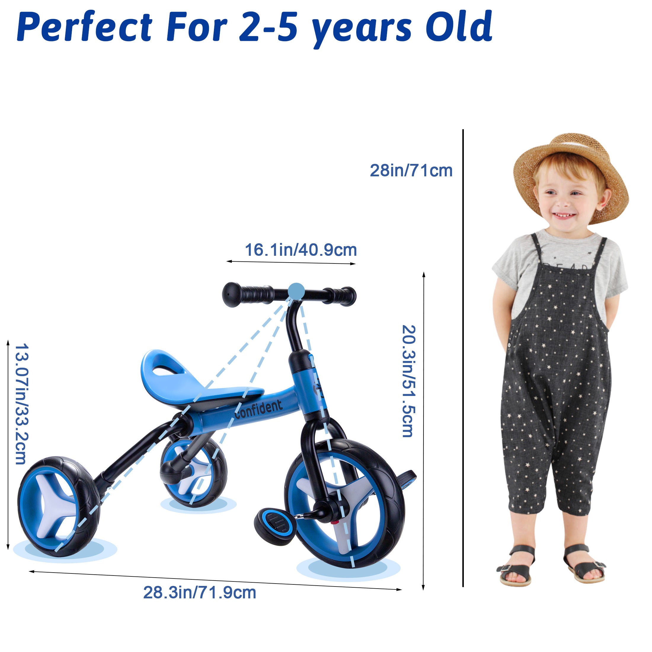 4 In 1 Kids Tricycle For 2+ Years Old Toddler, Folding Toddler Balance Bike With Removable Pedals, Birthday Gift & Toys For Boy And Girl, Balance Training For Baby Balance Bike Infant Trike
