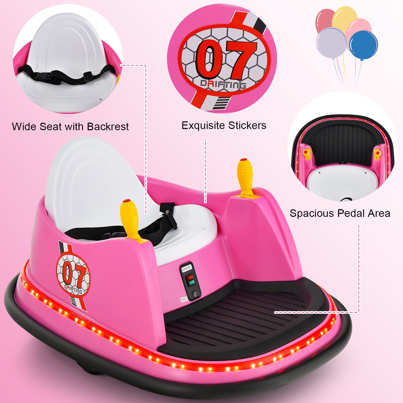 COSTWAY 12V Ride On Bumper Car, Baby Bumping Toy Gift W\u002F Remote Control, 360 Degree Spin, Safety Belt, Colorful Flashing Lights, Slow Start, Electric Bumper Car For 2-5 Years Old