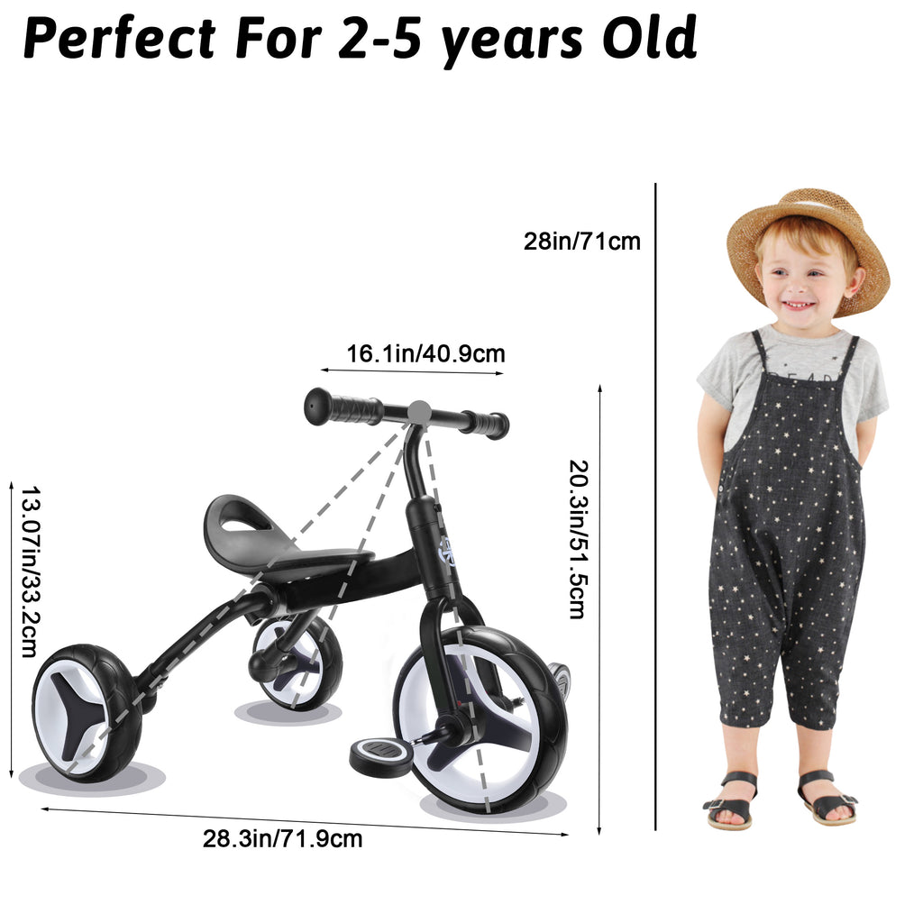 4 In 1 Kids Tricycle For 2+ Years Old Toddler, Folding Toddler Balance Bike With Removable Pedals, Birthday Gift & Toys For Boy And Girl, Balance Training For Baby Balance Bike Infant Trike