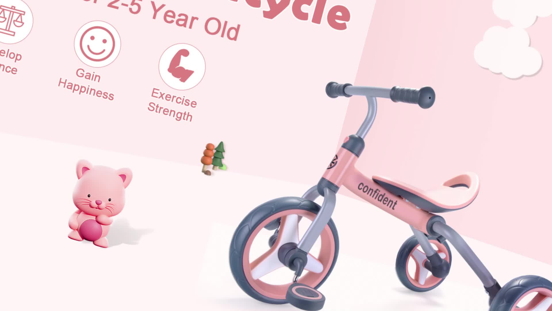 4 In 1 Kids Tricycle For 2+ Years Old Toddler, Folding Toddler Balance Bike With Removable Pedals, Birthday Gift & Toys For Boy And Girl, Balance Training For Baby Balance Bike Infant Trike