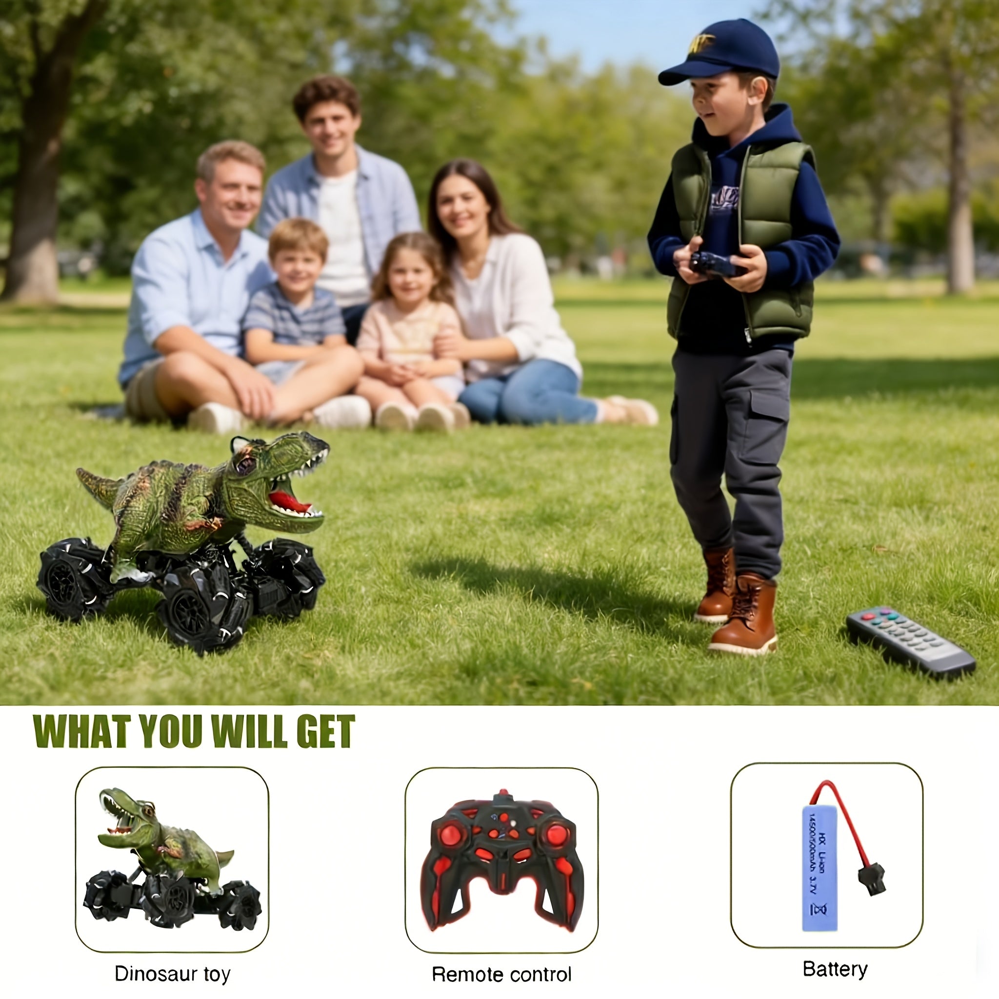 Dinosaur RC Car 1:16 Dinosaur Monster RC Truck with Music, LED Lights, 45 Degree Slope, Spray Mist, 360 Degree Rotation, RC Cars for Child Boys Girls Gift