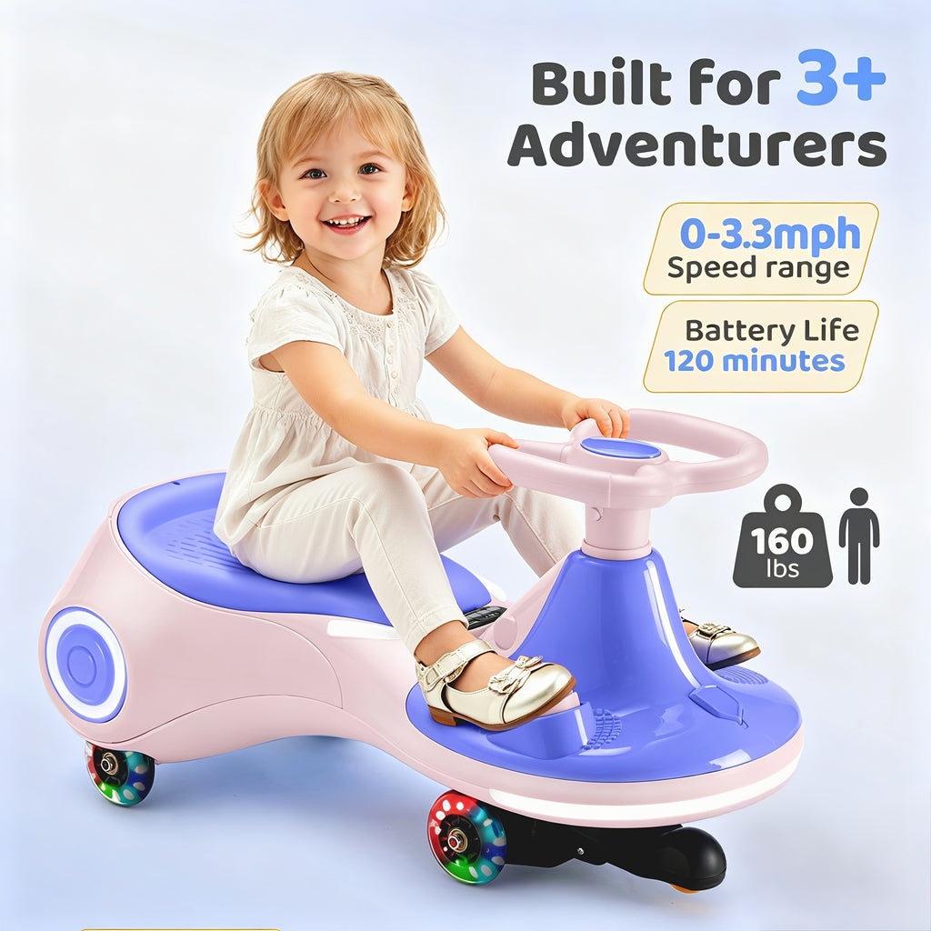 Electric Wiggle Car With Pedal, RechargeableBattery, 2 In 1 Swing Car, 2 Speed, Anti-Rollover, Flashing Wheels, Wireless, For Ages3 And Up, 150 Lbs, Purple