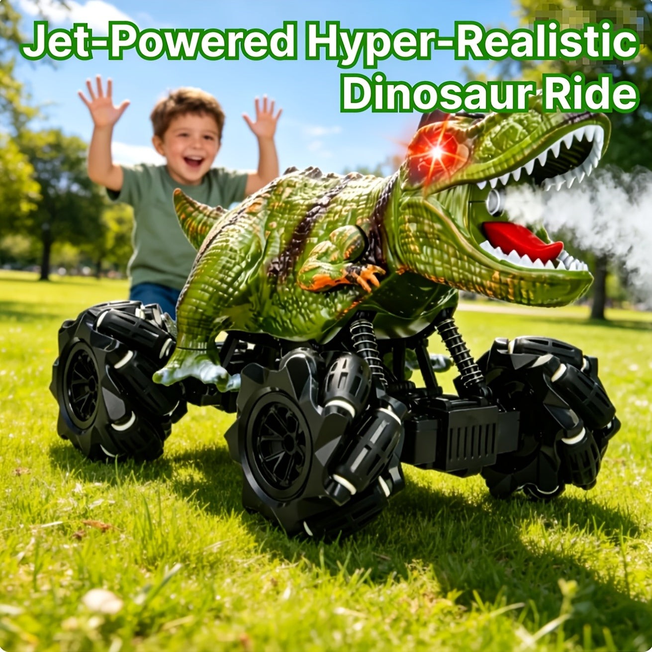Dinosaur RC Car 1:16 Dinosaur Monster RC Truck with Music, LED Lights, 45 Degree Slope, Spray Mist, 360 Degree Rotation, RC Cars for Child Boys Girls Gift