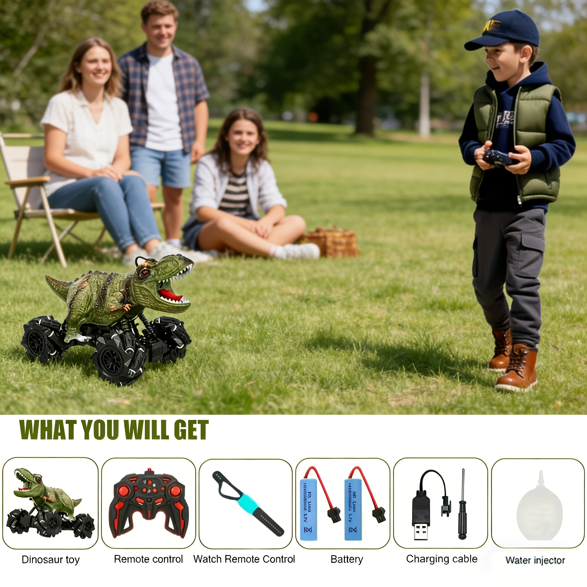 Dinosaur RC Car 1:16 Dinosaur Monster RC Truck with Music, LED Lights, 45 Degree Slope, Spray Mist, 360 Degree Rotation, RC Cars for Child Boys Girls Gift