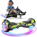 350W Hoverboard Go Kart Bundle with Seat, 15 MPH Self Balancing Scooter, 15 Mile Range, 3H Fast Charge, Adjustable Kart for Kids, Teens & Adults, LED Lights