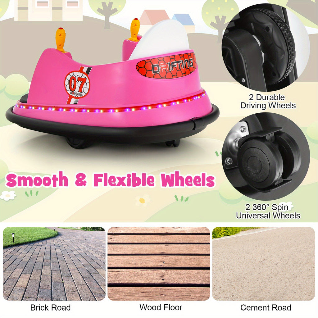 COSTWAY 12V Ride On Bumper Car, Baby Bumping Toy Gift W\u002F Remote Control, 360 Degree Spin, Safety Belt, Colorful Flashing Lights, Slow Start, Electric Bumper Car For 2-5 Years Old