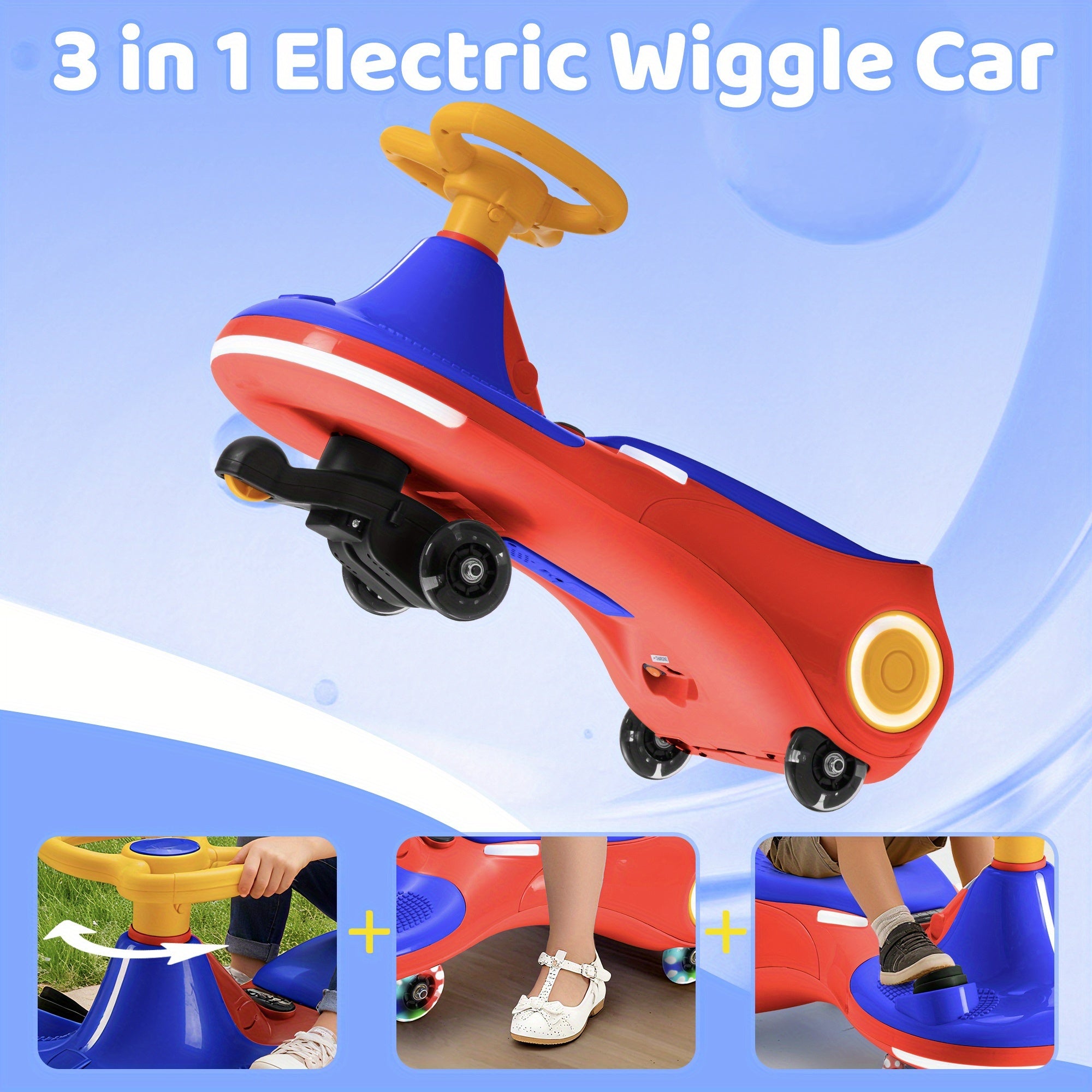 Electric Wiggle Car With Pedal, RechargeableBattery, 2 In 1 Swing Car, 2 Speed, Anti-Rollover, Flashing Wheels, Wireless, For Ages3 And Up, 150 Lbs, Purple